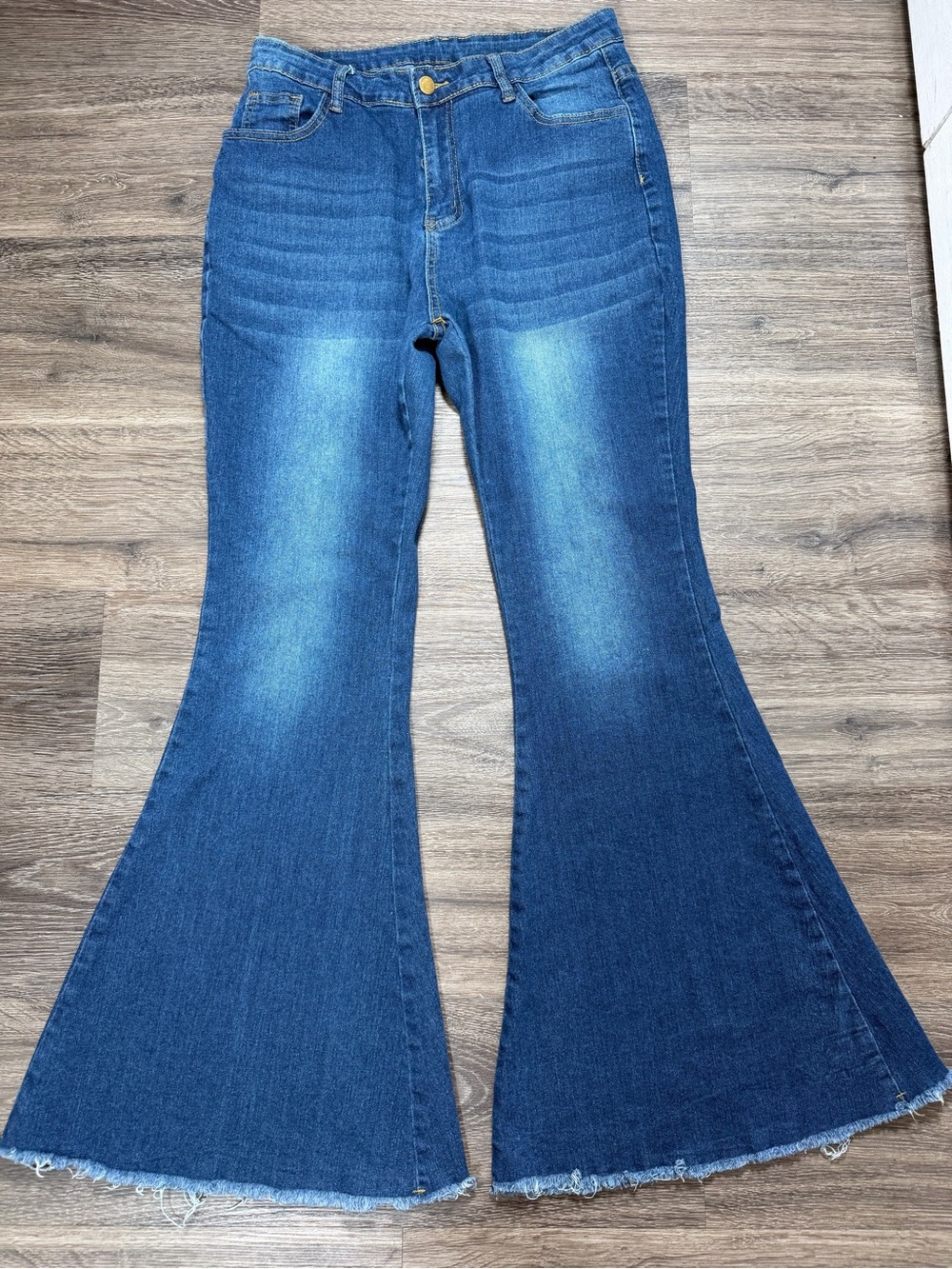 Unbranded High Rise Bell Bottom Flare Jeans Raw Hem Stretch Women's L